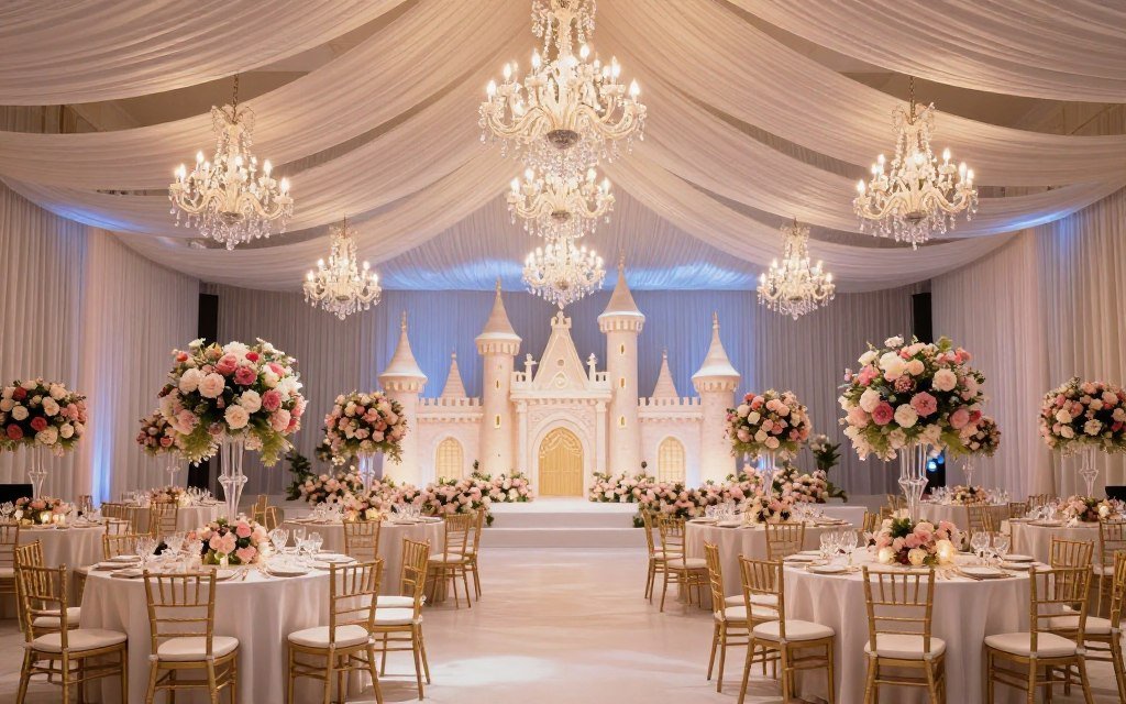 Fairytale wedding reception with elaborate decorations