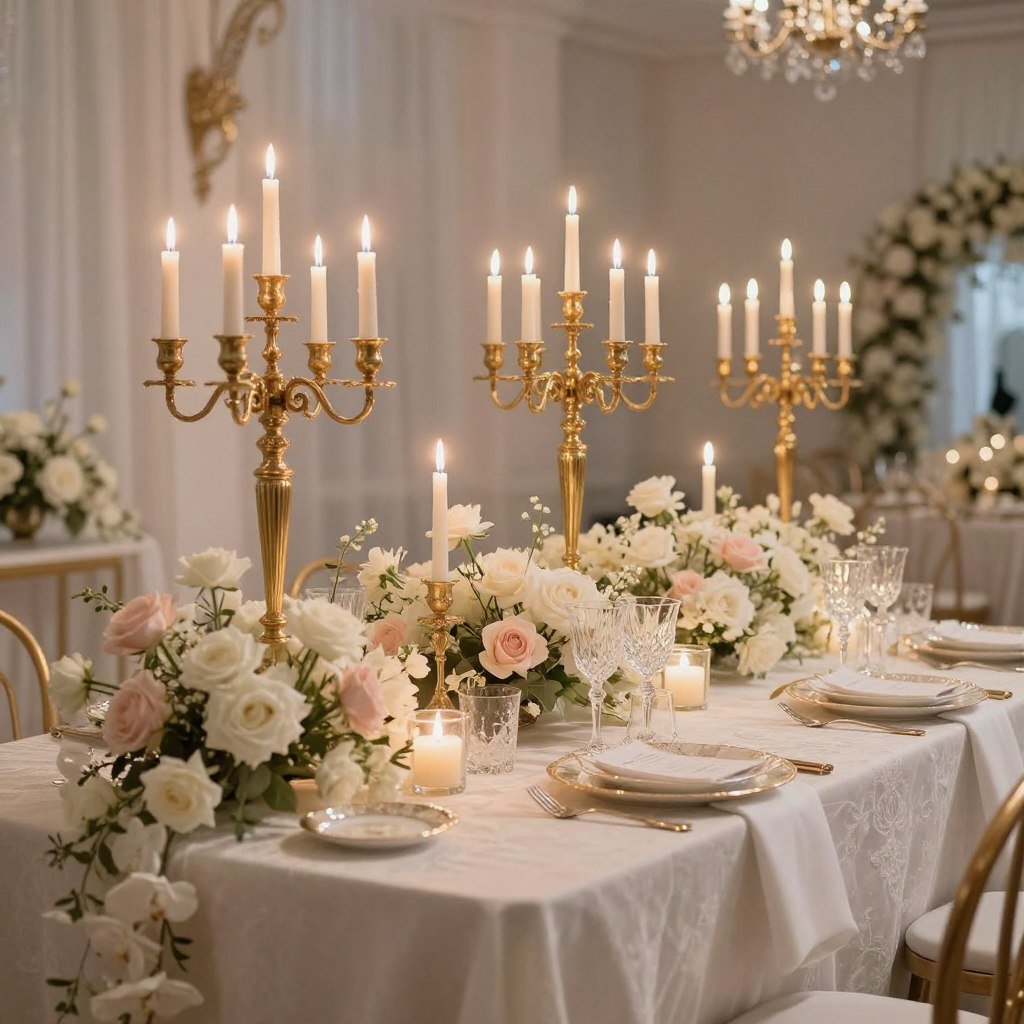 Fairytale wedding table with tall candelabras