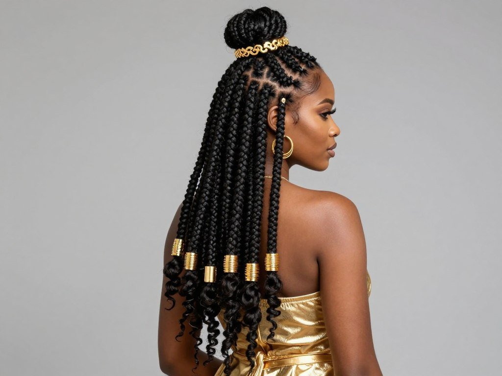 Faux locs half-up prom hairstyle for natural hair