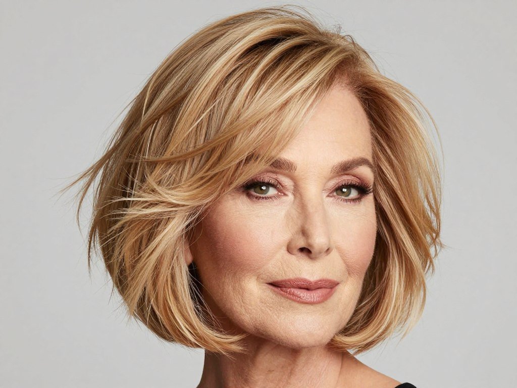Feathered layered bob for women over 60