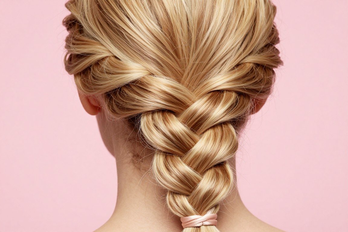 Fishtail side braid prom hairstyle draped over shoulder