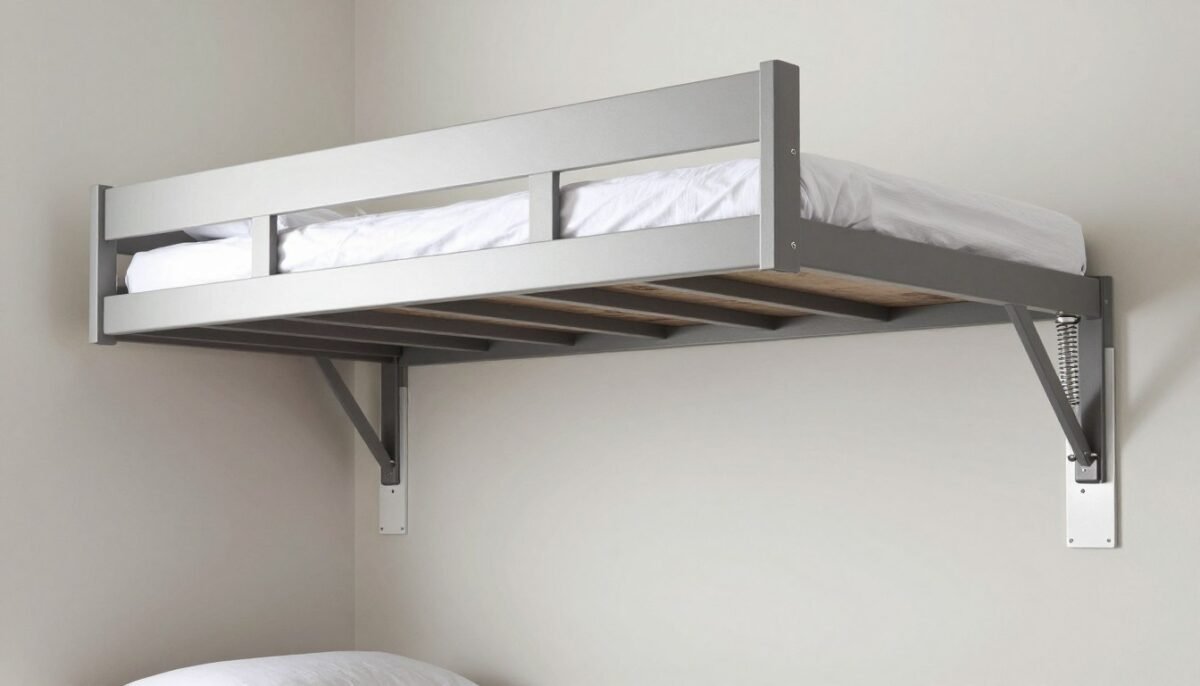 Fold-up murphy loft bed attached to wall with hydraulic mechanism