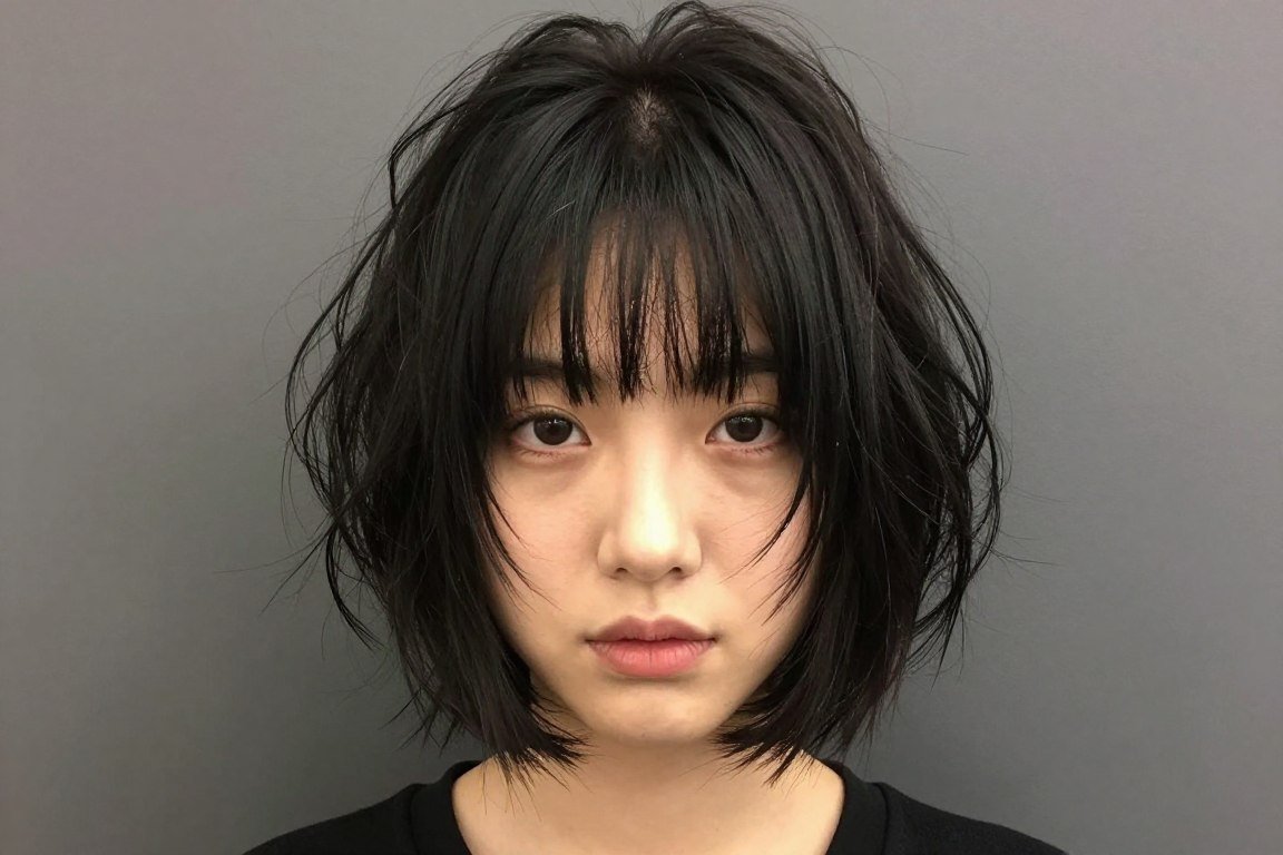 Front view choppy inverted bob with face-framing pieces
