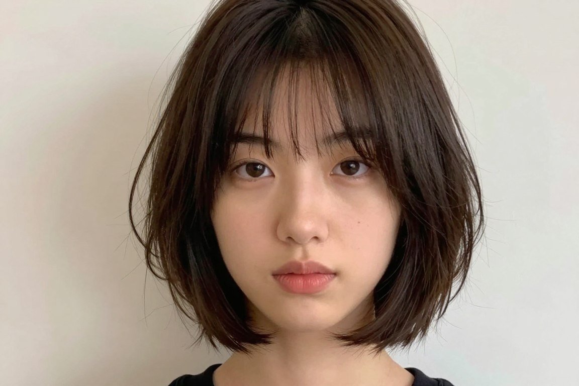 Front view of inverted choppy bob showing face-framing layers and texture