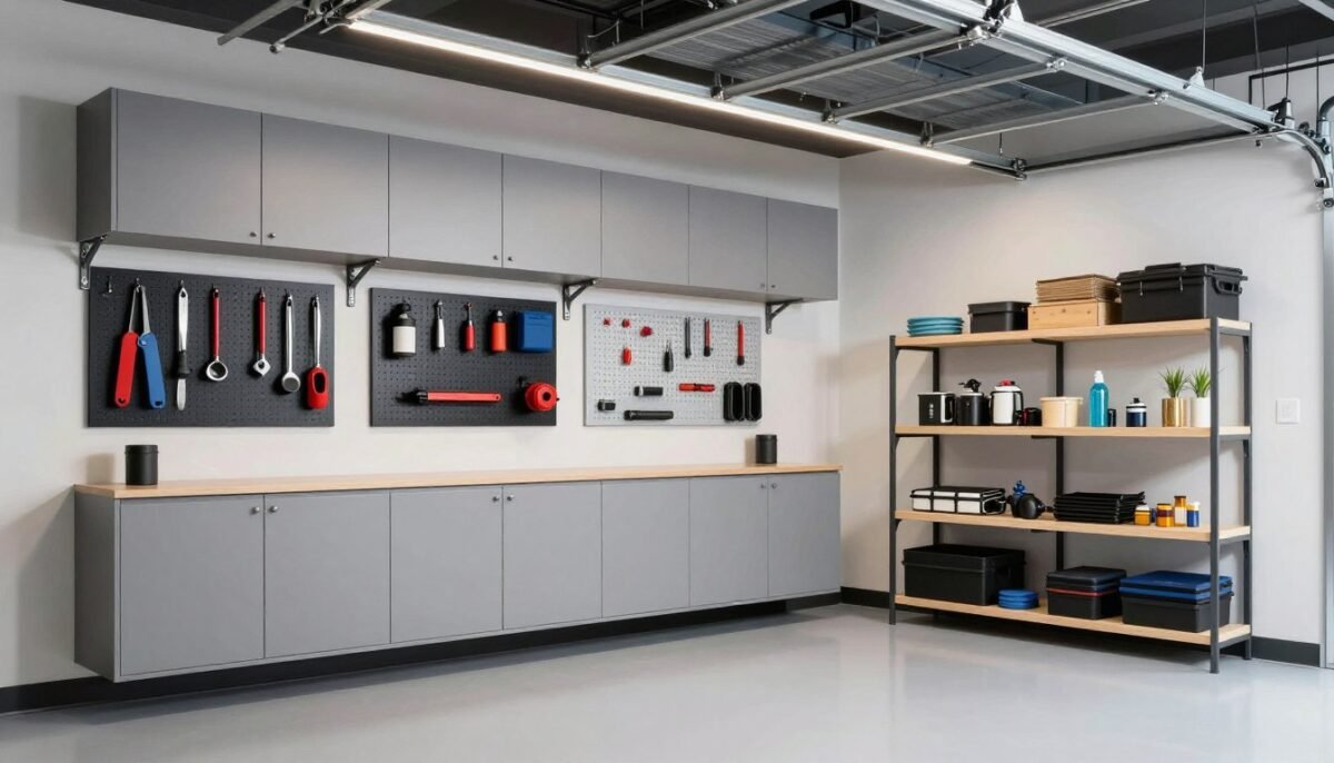 Fully organized garage with multiple storage solutions
