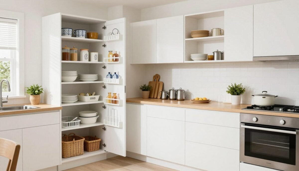 Fully organized kitchen showing multiple Dollar Tree organization solutions in use
