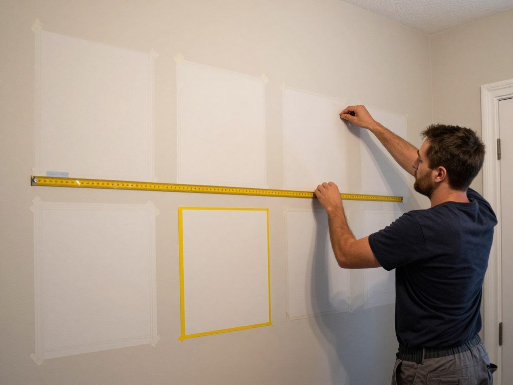 Gallery wall layout planning in bathroom