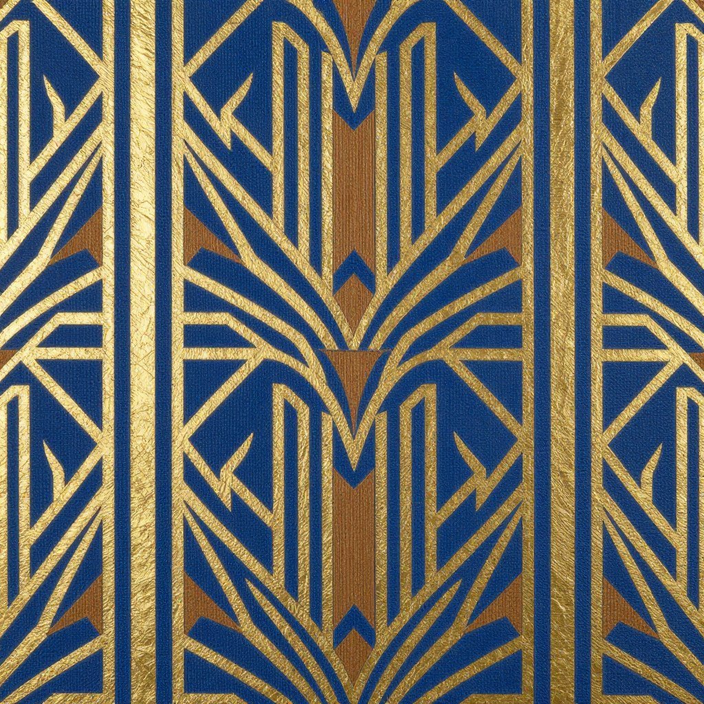 Geometric Art Deco pattern in blue and gold