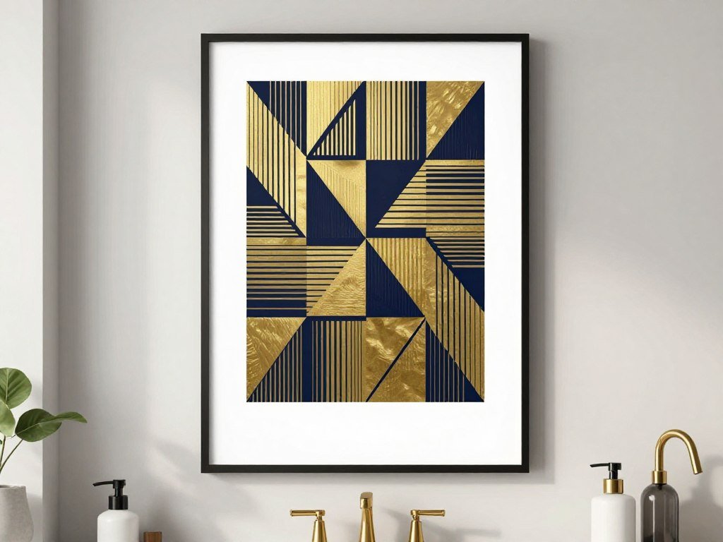 Geometric pattern artwork in contemporary bathroom