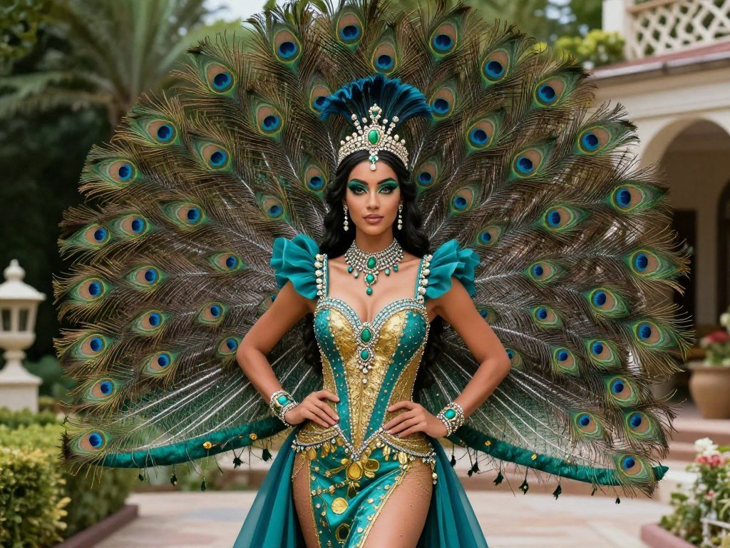 Glamorous peacock costume with feathers