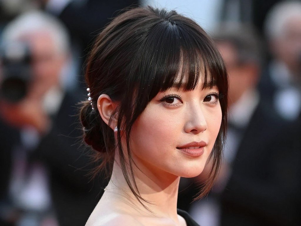Glamorous red carpet bang styling