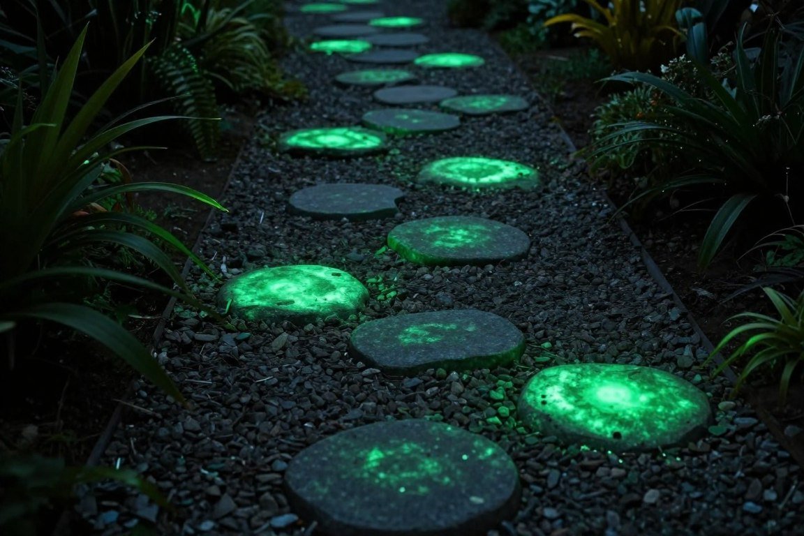Glow stones creating subtle pathway illumination