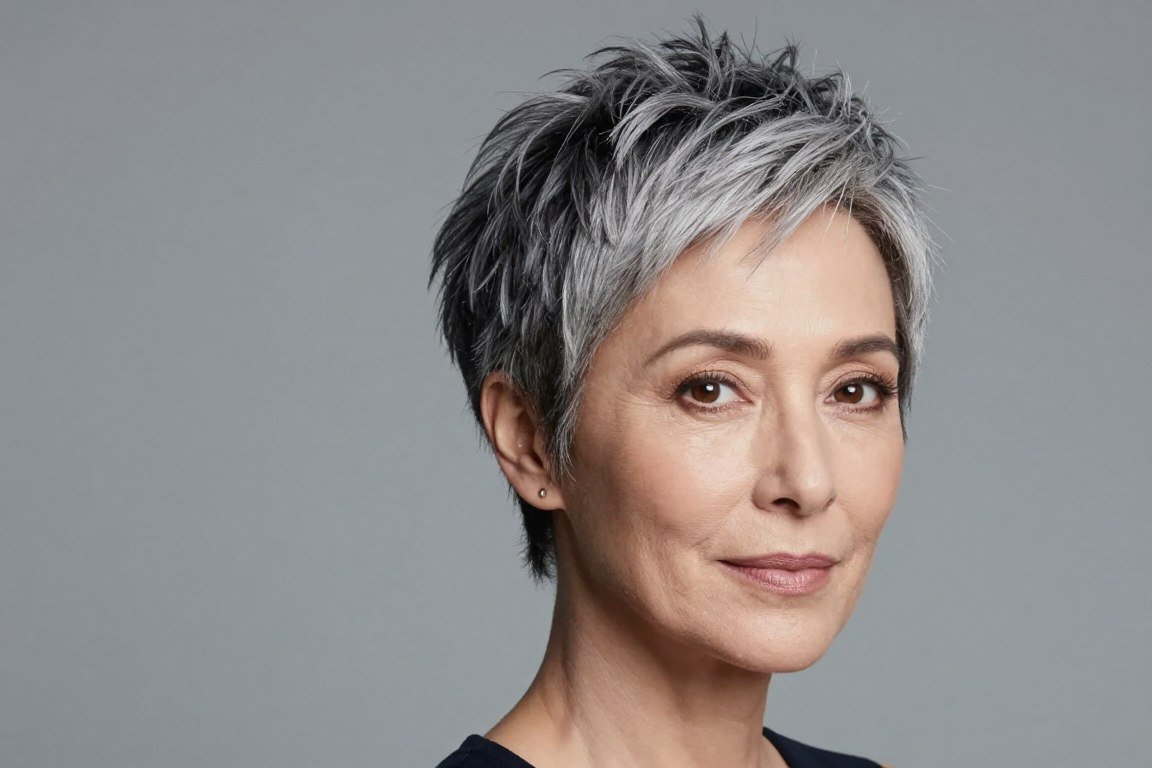 Graduated pixie cut with stacked back for older women