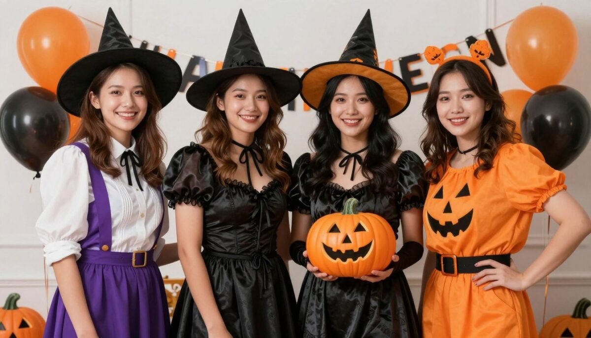 Group of women in coordinated theme Halloween costumes Group of women in coordinated theme Halloween costumes