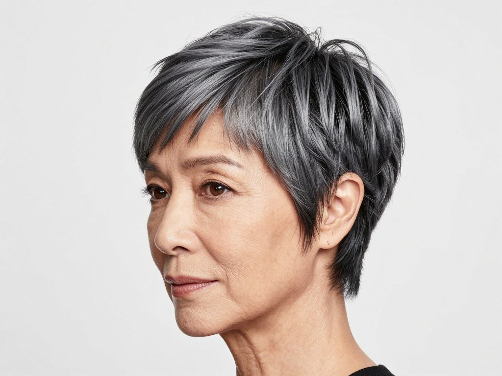 Gunmetal gray pixie cut