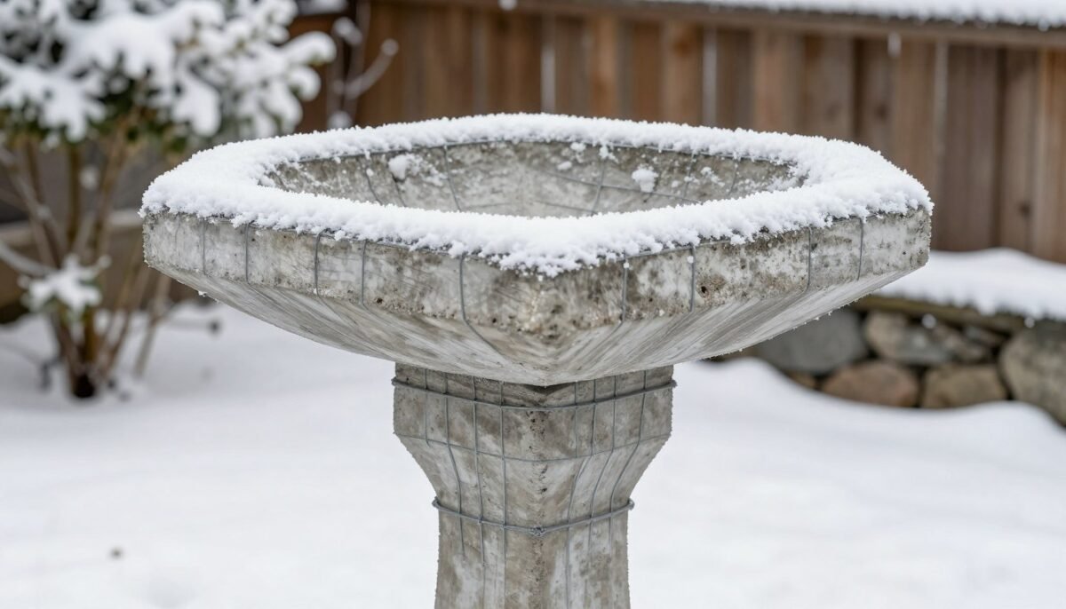 Heavy-duty reinforced concrete bird bath designed for winter conditions