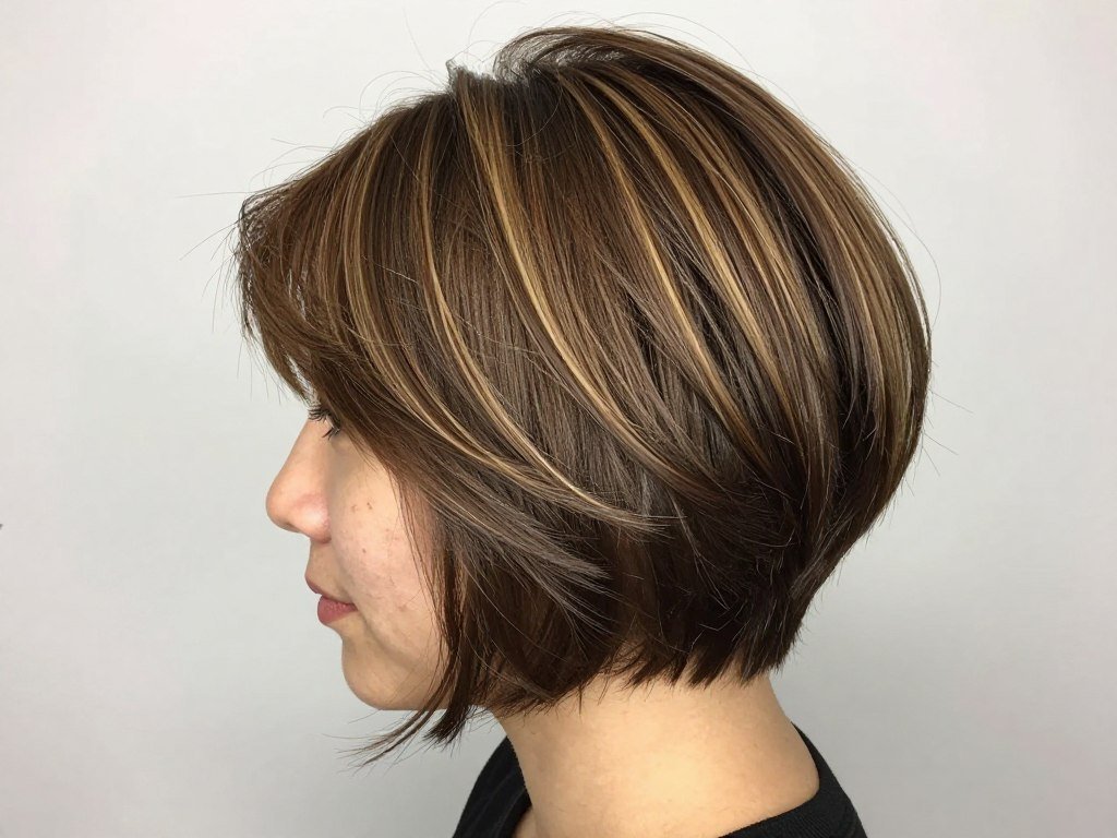 Highlights in short choppy haircut showing dimensional color