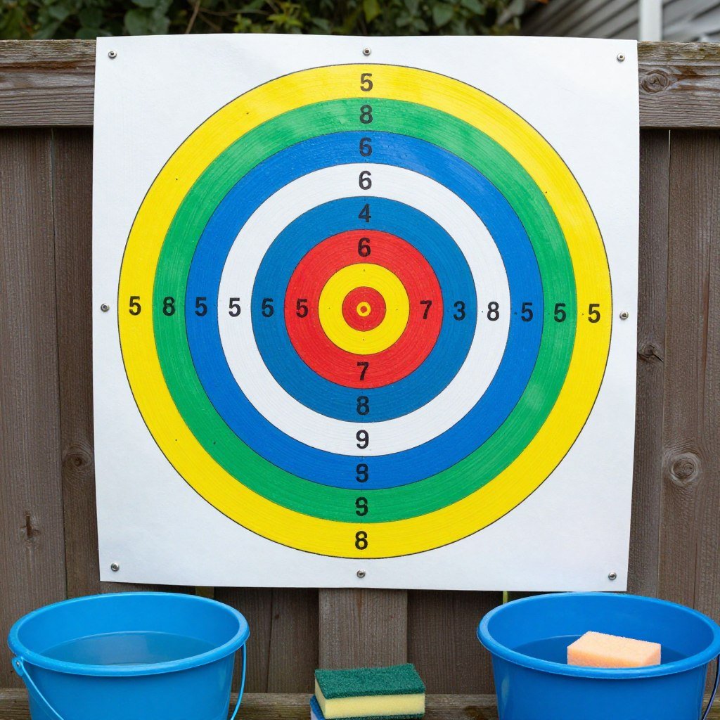 Homemade bulls eye target for sponge throwing water game