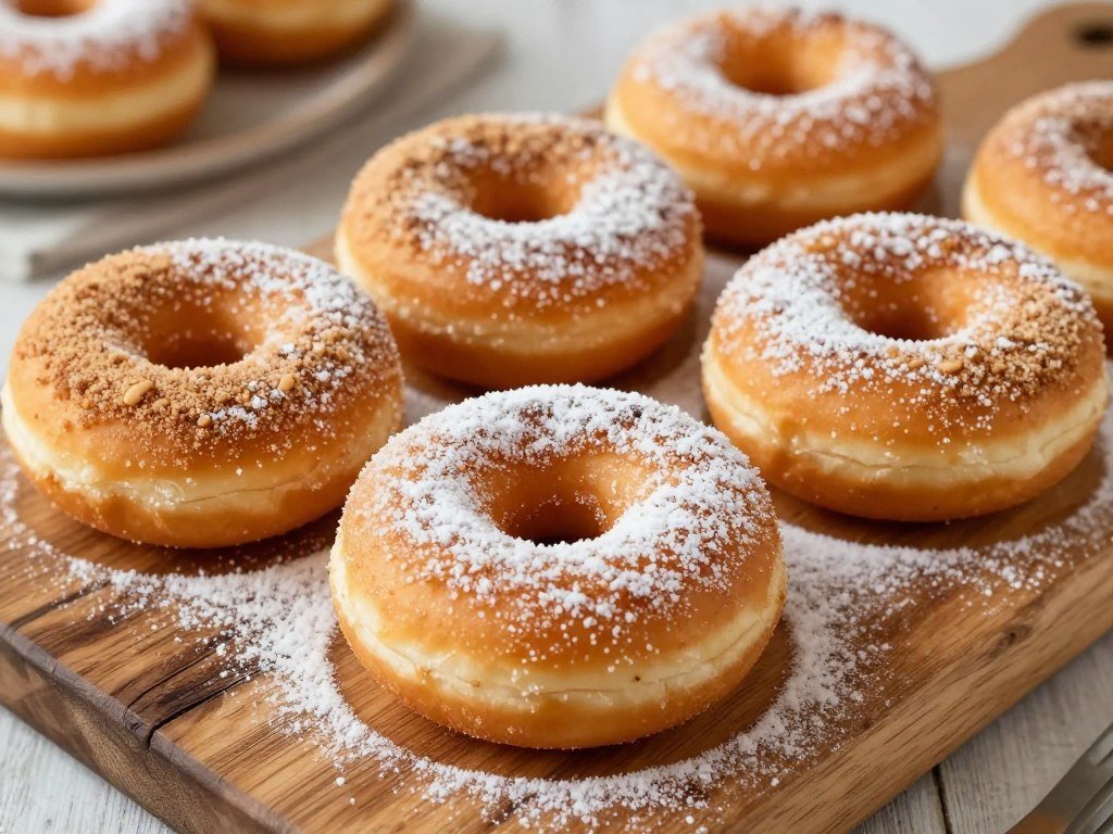 Homemade cinnamon sugar donuts made in ninja air fryer with golden exterior