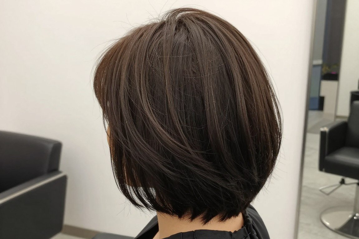 Inverted bob with choppy layers stacked at back for fine hair volume