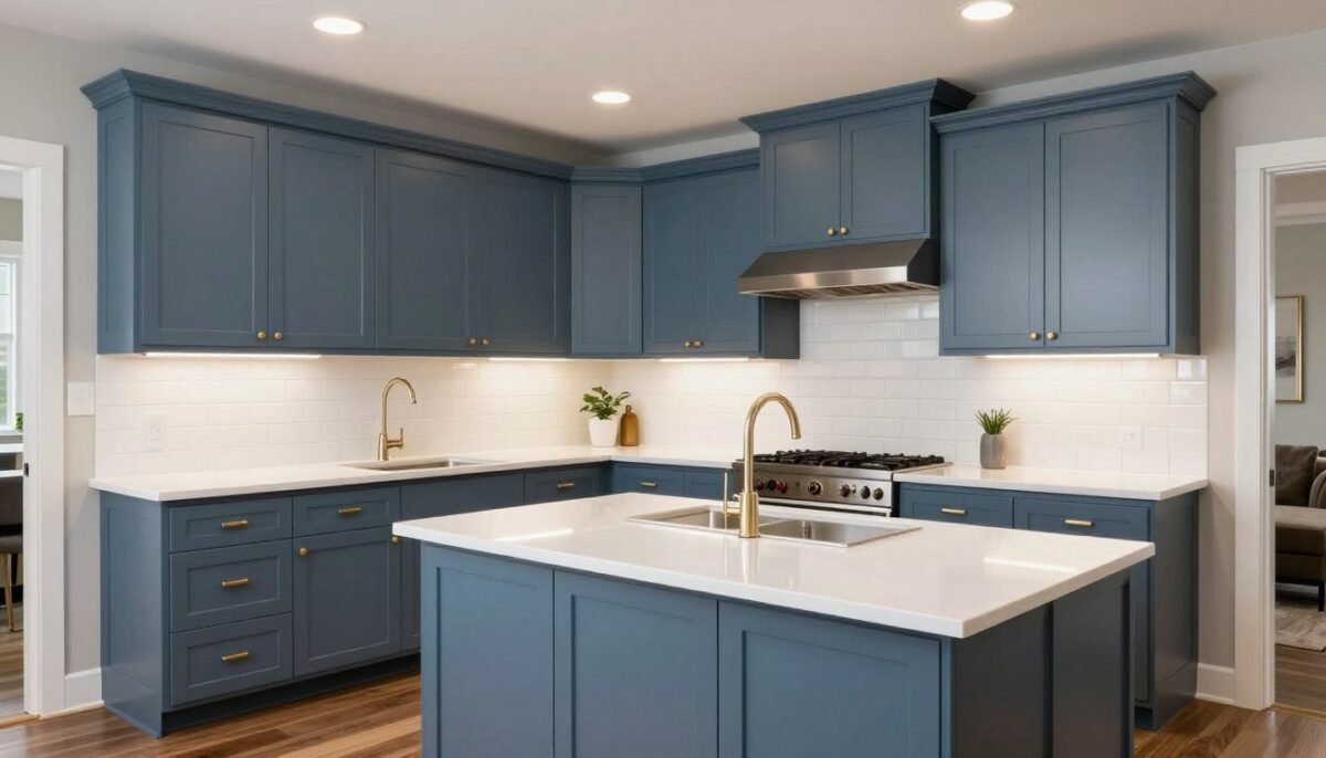 Kitchen with slate blue shaker style cabinets Kitchen with slate blue shaker style cabinets