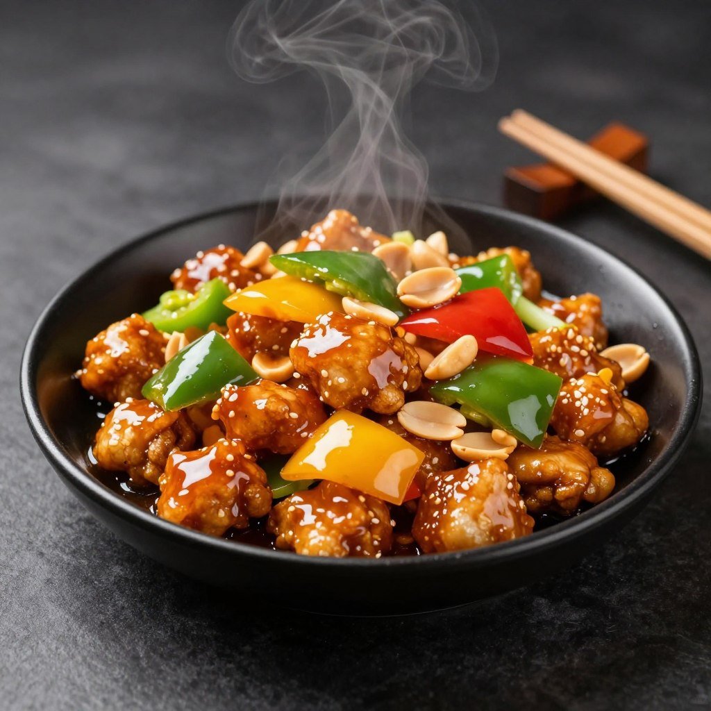 Kung pao chicken with vegetables prepared in ninja crispi air fryer