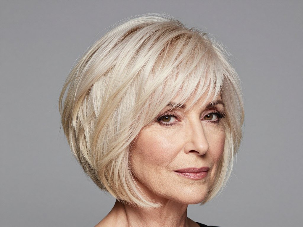 Layered bob with crown volume for mature women