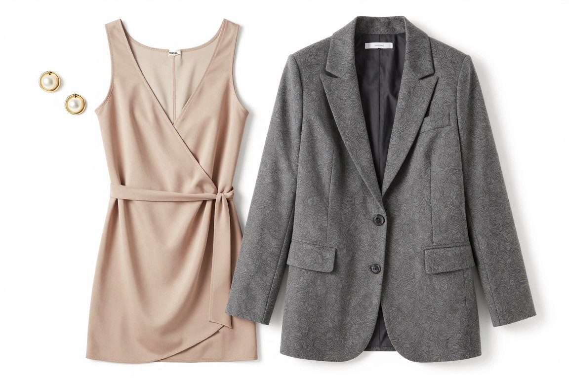 Layered wrap outfit with blazer