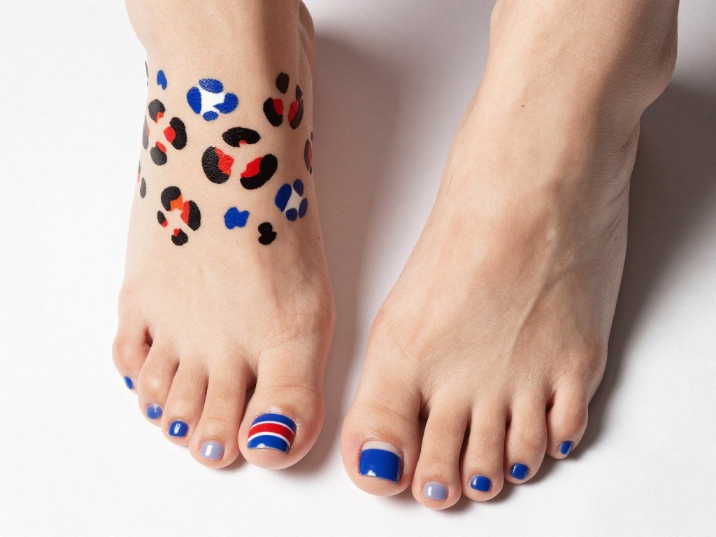 Leopard print pattern in red white and blue instead of traditional brown