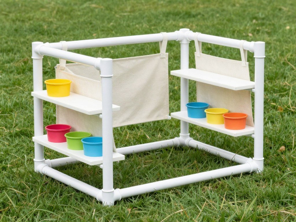 Lightweight PVC pipe frame mud kitchen with portable modular design