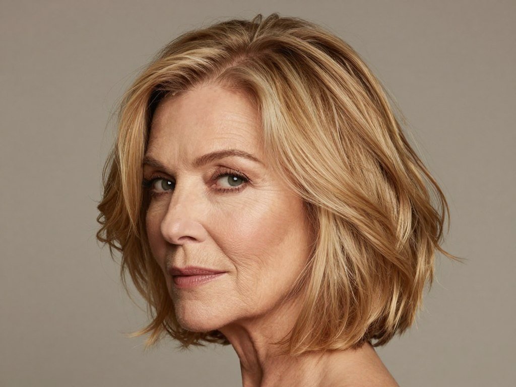 Lived-in textured bob for women over 60 with natural finish