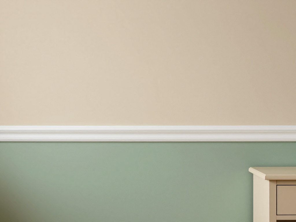 Living room with two-tone green and beige painted walls