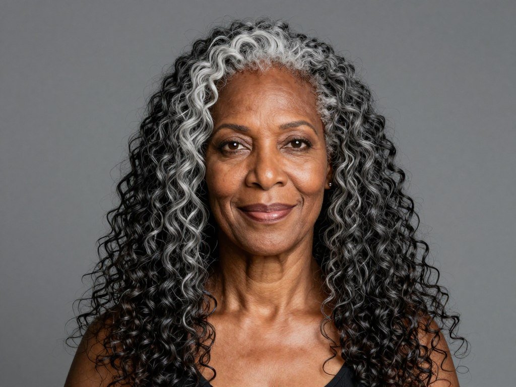 Long natural curly hair in authentic texture