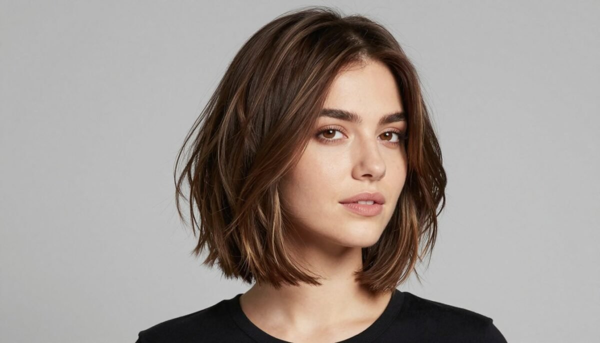Long shaggy bob haircut with face-framing layers at shoulders