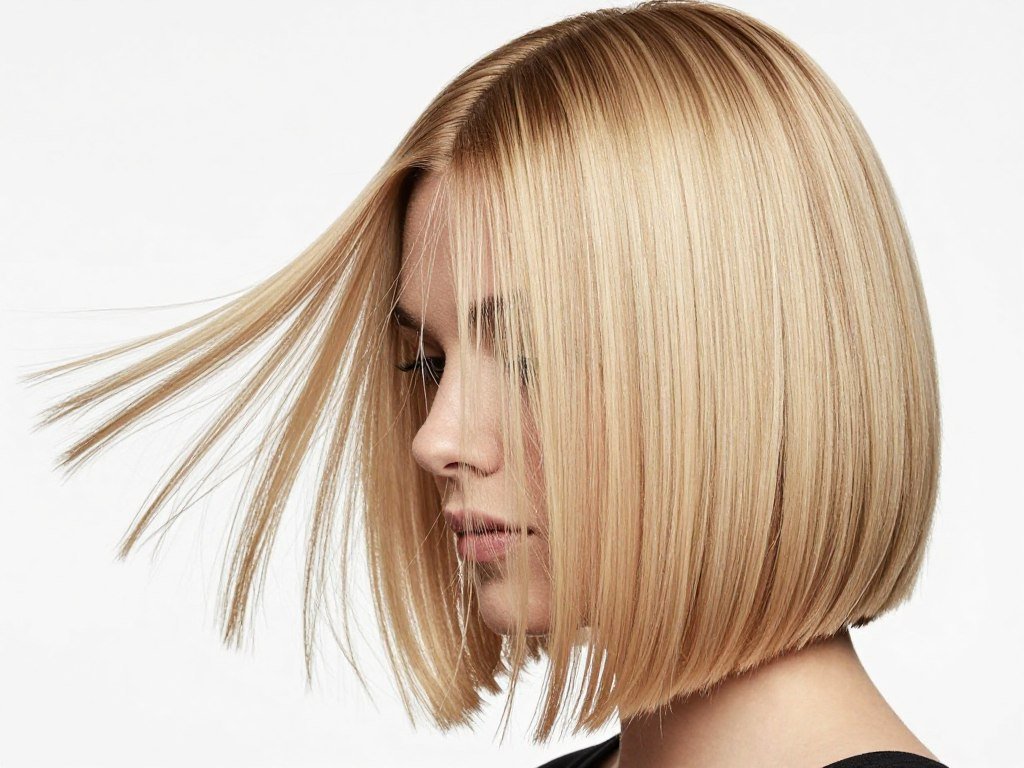 Long shaggy bob styled straight with sleek finish