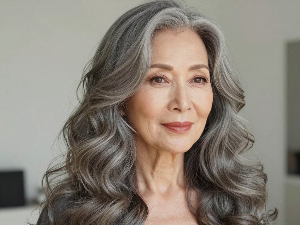 Long wavy curly hair with gentle movement