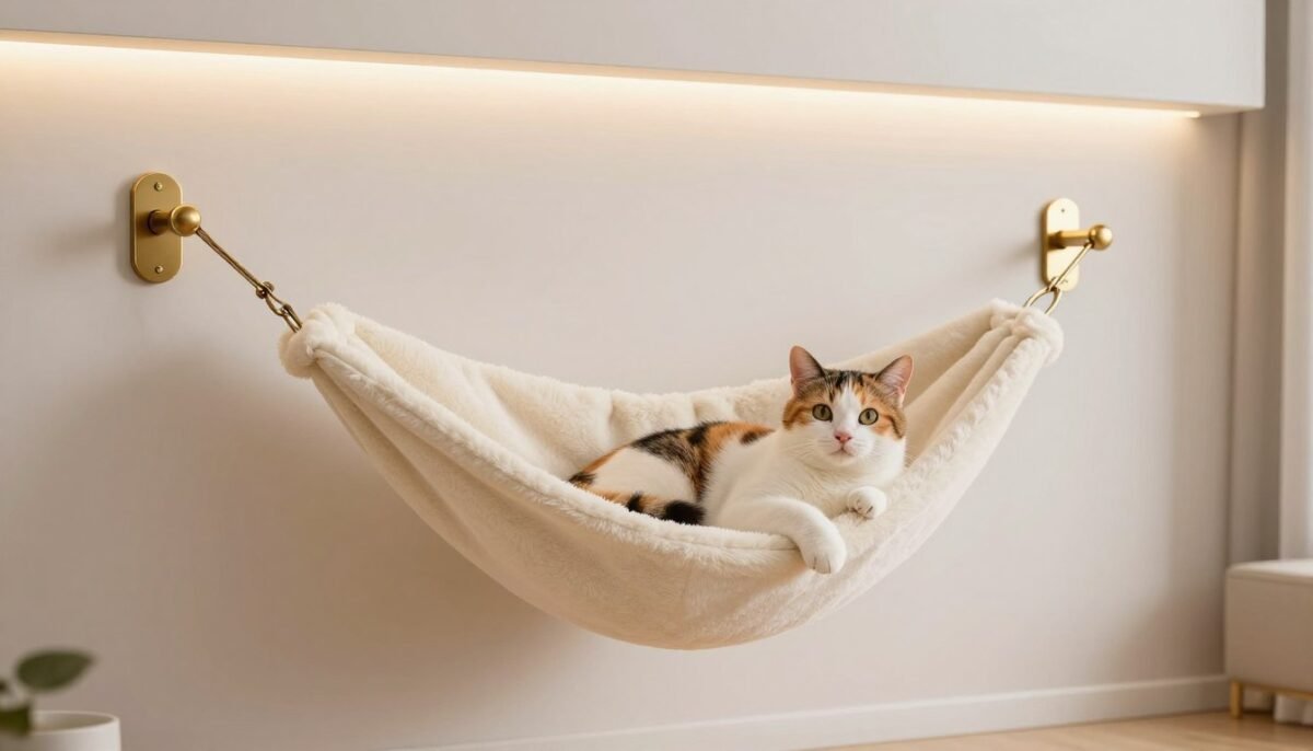 Luxurious plush cat wall hammock with decorative brackets Luxurious plush cat wall hammock with decorative brackets