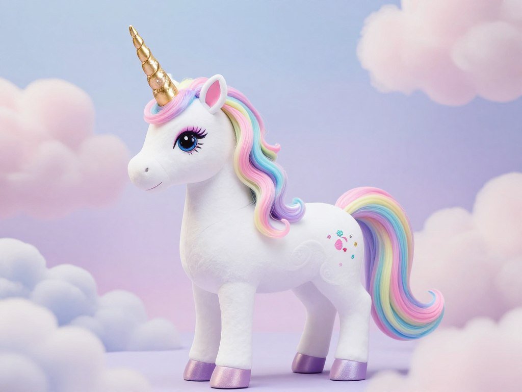 Magical unicorn costume with horn and rainbow elements