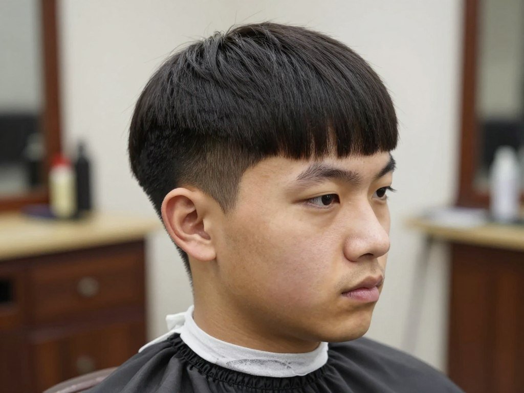 Man with classic Caesar cut showing short blunt fringe