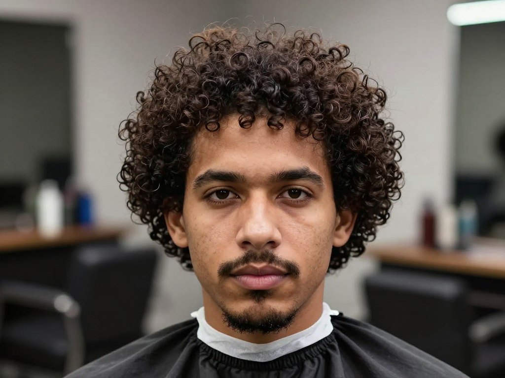 Man with curly crop showing natural curl pattern on short length