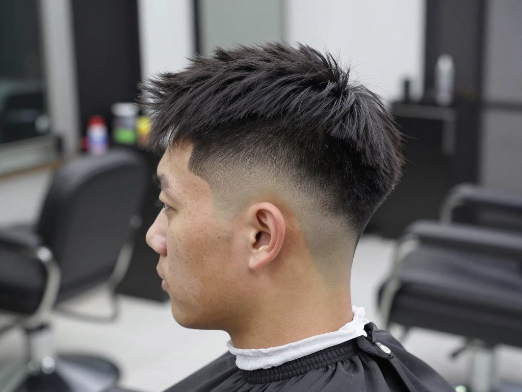 Man with drop fade showing curved fade line dropping behind ear