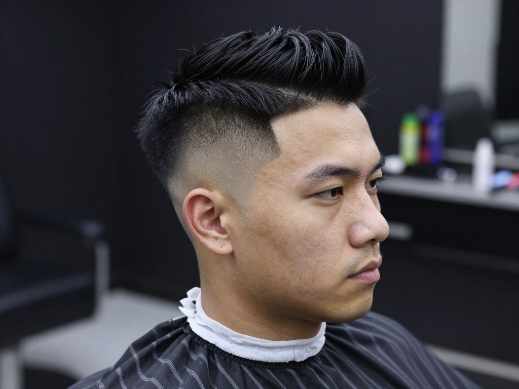 Man with high fade showing dramatic taper starting high on head