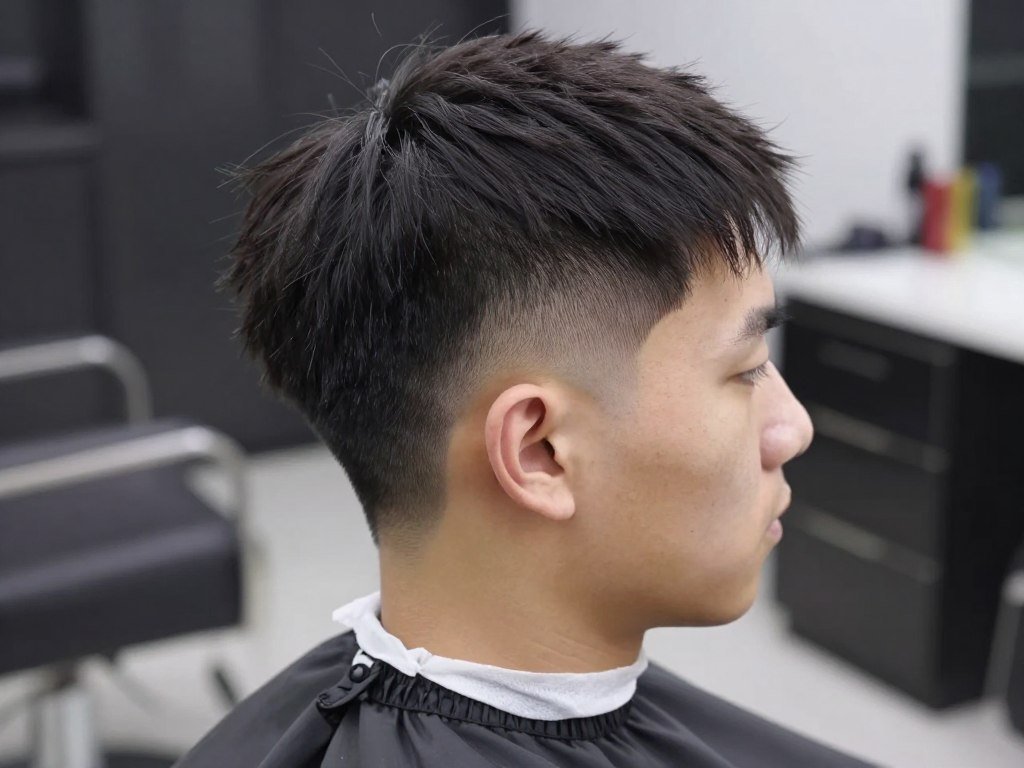 Man with modern side part showing softer styling and fade sides