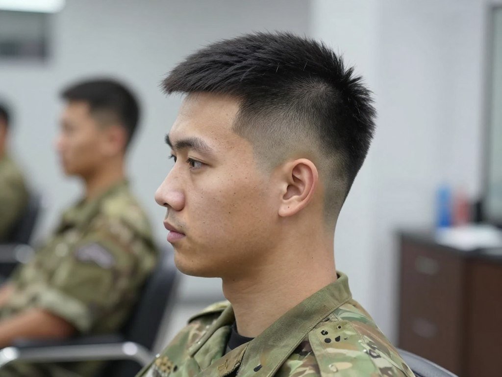 Man with regulation military cut showing uniform short length meeting military standards