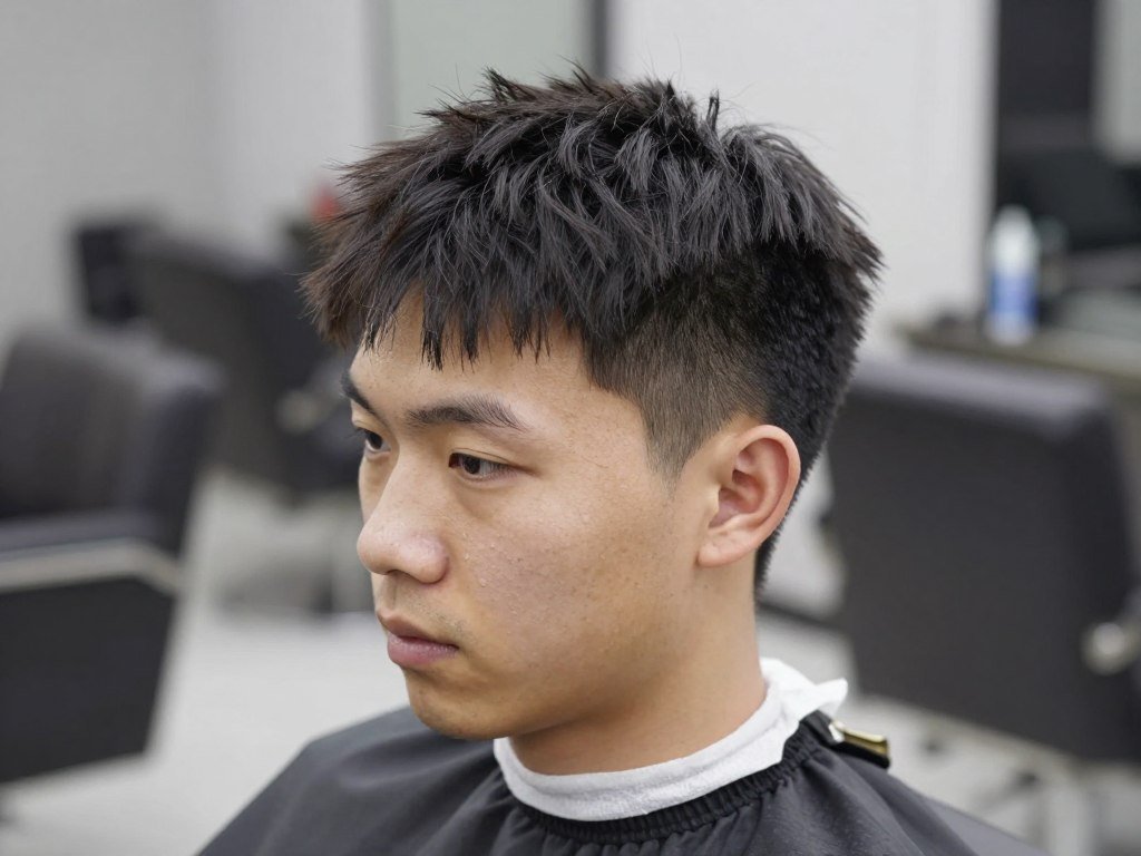 Man with short quiff showing subtle height and forward sweep