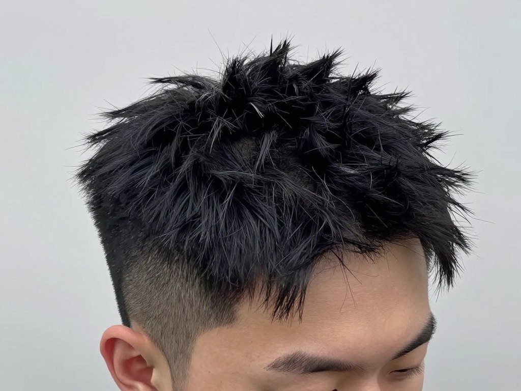 Man with spiky short hair showing textured upward-styled spikes
