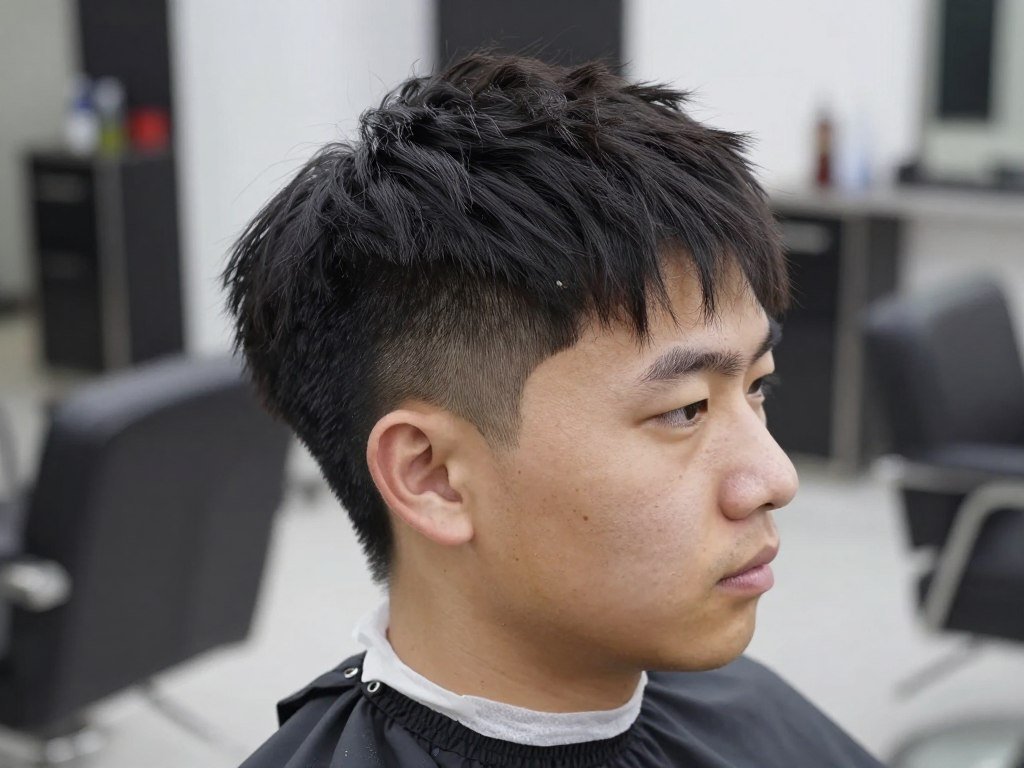 Man with textured crop showing choppy fringe and texture throughout