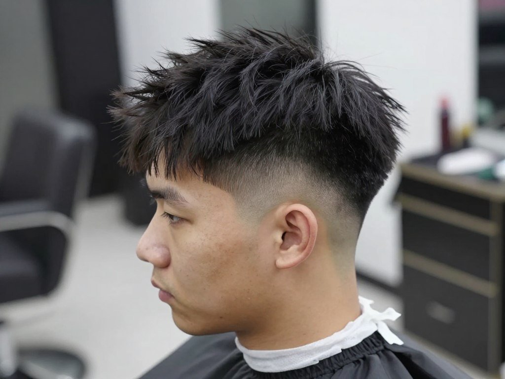 Man with textured undercut showing messy separated pieces on top