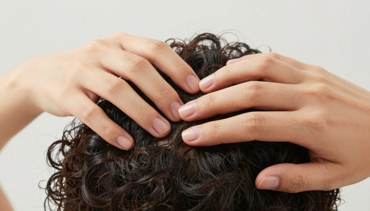 Massaging scalp of short curly hair