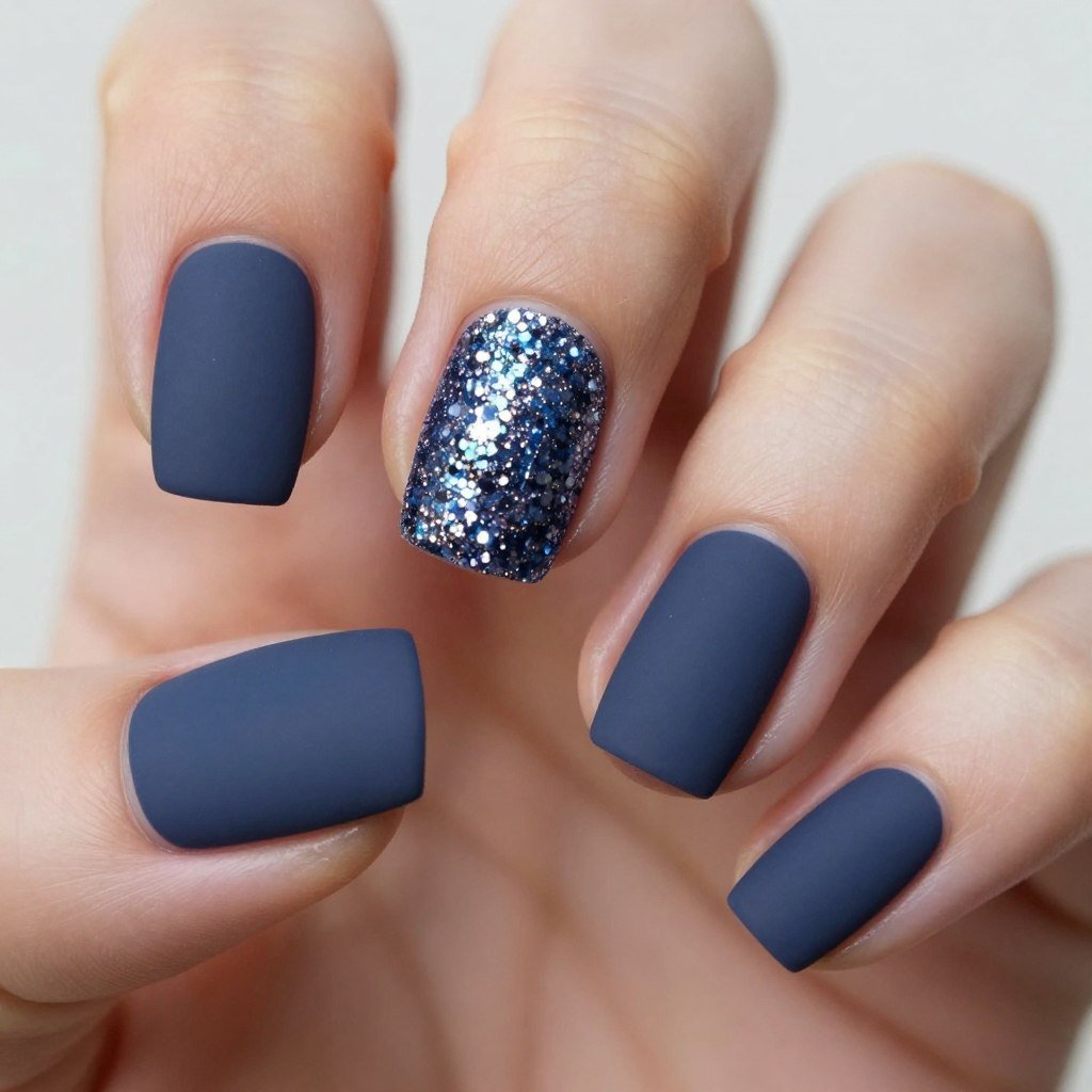 Matte patriotic nails with one full glitter accent nail design